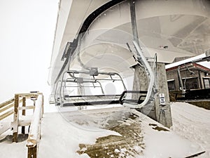 Abstract scenes at ski resort during snow storm