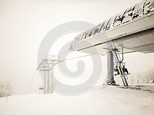 Abstract scenes at ski resort during snow storm