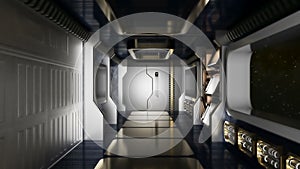 Abstract sci-fi spaceship corridor.