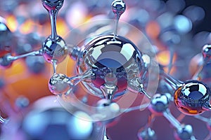 Abstract science background with bubbles on water. Blue molecule atoms structures