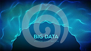 Abstract science background. Circle grid wave. Big data innovation technology. Sphere turbulence wave. Blockchain