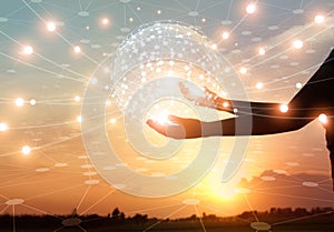 Abstract science, circle global network connection.