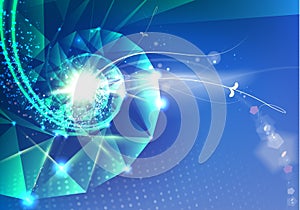 Abstract science design with polygons and triangles. Dna molecule spyral background.