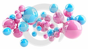 An abstract science element model showing molecules and atoms. An isolated pink or blue 3D modern object with connected