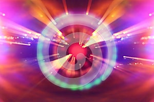 Abstract science fiction futuristic background . lens flare. concept image of space or time travel over bright lights.