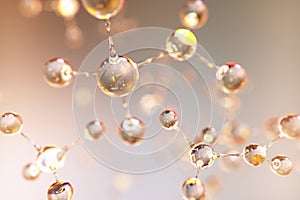 Abstract science glass molecule in the golden background.3D rendering.