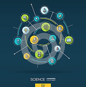 Abstract science technology background. Digital connect system with integrated circles, flat thin line icons. Vector