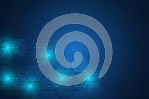 Abstract science and technology concept from hexagonal elements. Polygonal geometric design with hexagons pattern. Hi