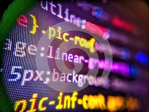 Abstract screen of software. Developer working on program codes in office. Digital technology on display. Web programming and