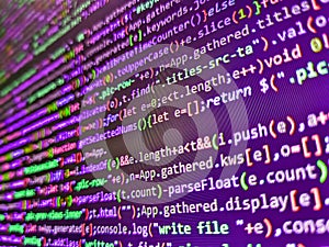Abstract screen of software. Technology display. Coding concept background. Real software development code. Failure in the program
