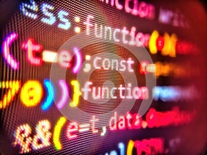 Abstract screen of software. Web software. Web development concept. Software background. Css3 code on a colorful background.