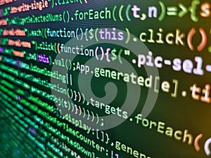 Abstract screen of web developer. Computer script, function. Young business crew working with startup. Abstract computer script
