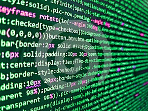 Abstract screen of web developer. Abstract program code on computer screen. Search engine optimization for better rankings with