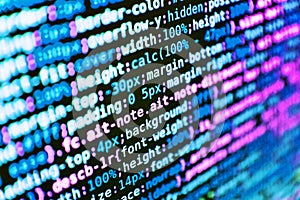 Abstract screen of web developer. Programmer working in a software develop company office. Developer software programming code.