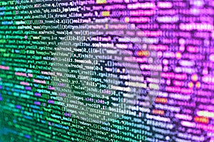 Abstract screen of web developer. SEO optimization. Hi-tech modern screen of data, digits and chars on monitor display. Software