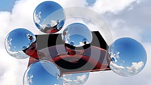 Abstract screensaver 3d with sphere and sky