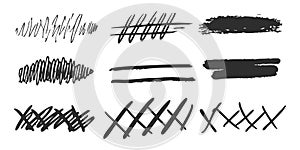 Abstract Scribble And Brush Stroke Set. Creative Design Elements Collection. Isolated Vector Illustration