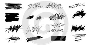 Abstract Scribble And Brush Stroke Set. Creative Expression And Design Elements Collection. Isolated Vector Illustration