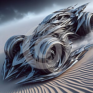An abstract sculpture of a dynamic and futuristic concept vehil