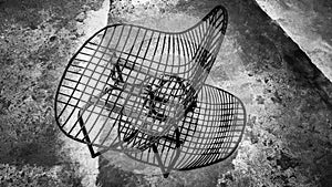 abstract sculpture with metallic grid pattern