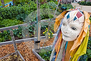 An Abstract Scuplture of a Head in a Garden