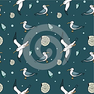 Abstract sea background, beach theme fashion seamless pattern, monochrome exotic vector wallpaper, vintage fabric, blue