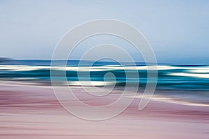 Abstract sea background, long exposure view of dreamy ocean coast in summer