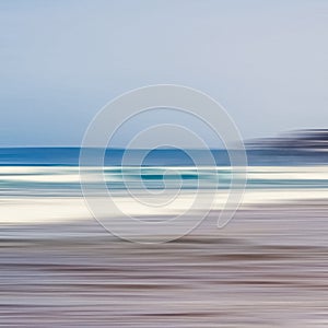 Abstract sea background, long exposure view of dreamy ocean coast in summer