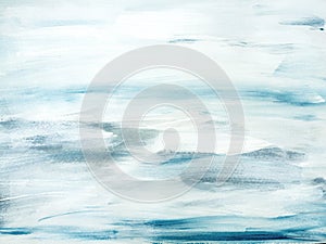 Abstract sea landscape. Original painting. Hand drawn, impressionism style, blue color texture with copy space, brushstrokes of