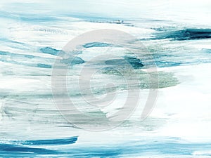 Abstract sea landscape. Original painting. Hand drawn, impressionism style, blue color texture with copy space, brushstrokes of