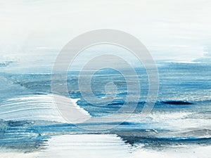 Abstract sea landscape. Original painting. Hand drawn, impressionism style, blue color texture with copy space, brushstrokes of