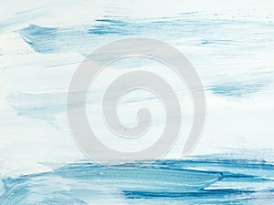 Abstract sea landscape. Original painting. Hand drawn, impressionism style, blue color texture with copy space, brushstrokes of