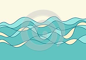 Abstract sea waves outline vector graphic poster illustration. Sea ocean blue waves background for text