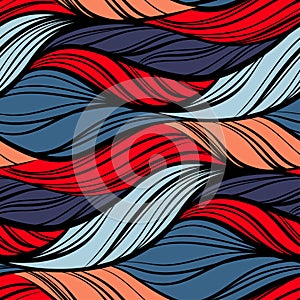 Abstract sea waves seamless pattern. Colorful wavy striped background. Endless backdrop. Vector illustration.