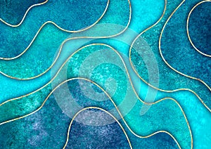 Abstract sea waves shape geometric summer watercolor background