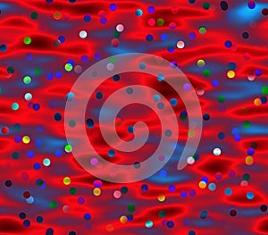 Abstract seamless background of colored circles, confetti and balloons on a blue background with a red