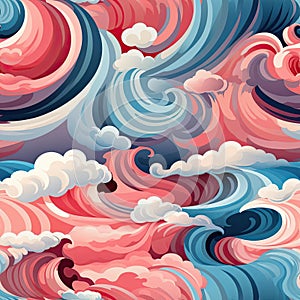 Abstract seamless background with colorful blobs, swirling vortexes, majestic clouds (tiled)