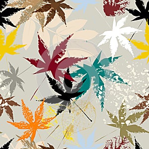 abstract seamless background pattern, with brush leaves, paint strokes and splashes