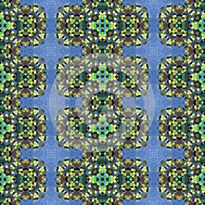 Abstract seamless blue green ornamental kaleidoscopic mosaic pattern