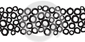 Abstract Seamless Border with Black Circles, Vector Repeating Pattern horizontal with Round paper cut shapes Bubbles