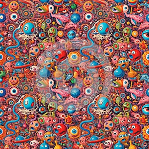 Abstract seamless bright colorful psychedelic comic pattern