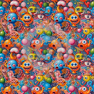 Abstract seamless bright colorful psychedelic comic pattern