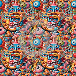 Abstract seamless bright colorful psychedelic comic pattern