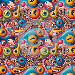 Abstract seamless bright colorful psychedelic comic pattern