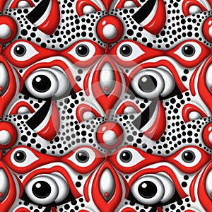 Abstract seamless bright red, white and black psychedelic emotional pattern