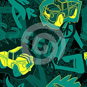 Abstract seamless cars pattern for boy on background. Childish style wheel auto repeated backdrop