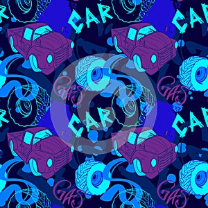 Abstract seamless cars pattern for boy on background. Childish style wheel auto repeated backdrop