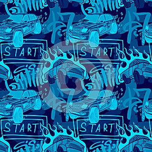 Abstract seamless cars pattern for boy on background. Childish style wheel auto repeated backdrop