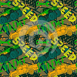 Abstract seamless cars pattern for boy on background. Childish style wheel auto repeated backdrop