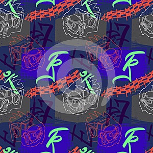 Abstract seamless cars pattern for boy on background. Childish style wheel auto repeated backdrop